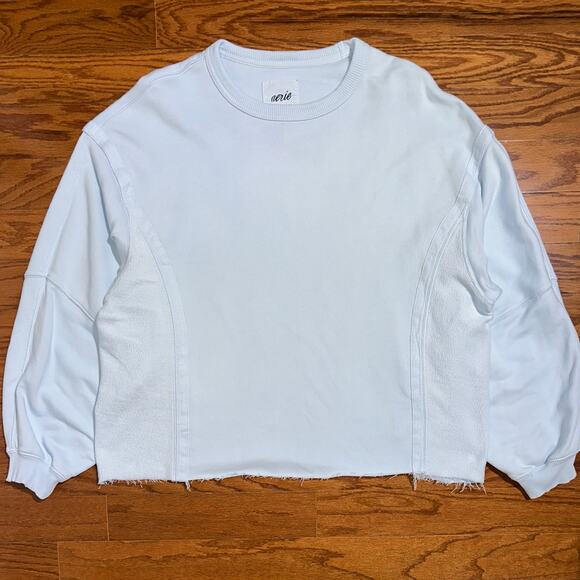 Aerie Light Blue Oversized Casual Cotton Blend Pullover Size Small - Picture 8 of 14